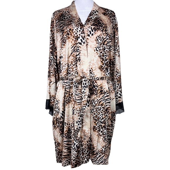 I.N.C. Robe Womens Satin Intimates Lace Trim Animal Print Leopard Stretch Medium - Picture 1 of 10